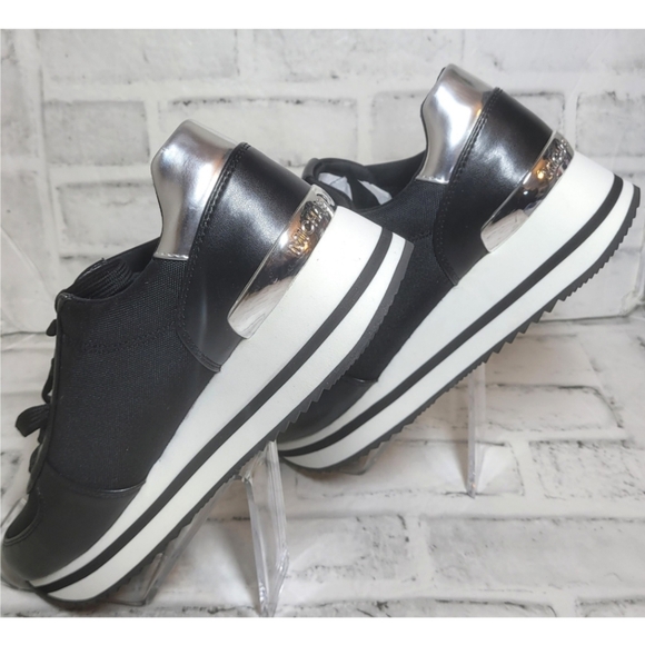 Michael Kors Black Monique Platform Sneakers Canvas Trainer Shoes Size 8.5M New - Picture 4 of 8